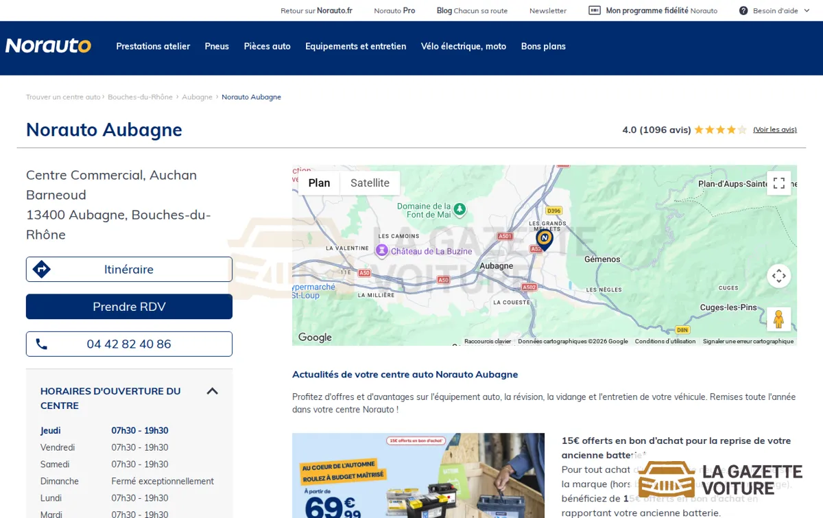 Capture : Centre auto Norauto Aubagne - Centre Commercial, Auchan Barneoud - pneu, entretien auto et pièces détachées